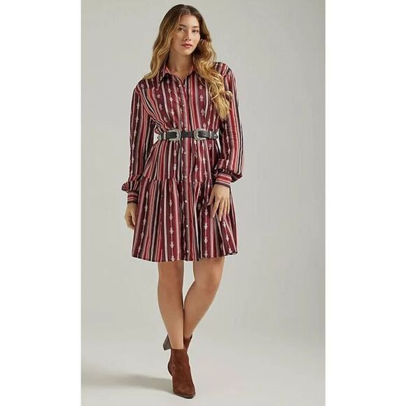 Wrangler Retro Dress XL Port Royale Western Pearl Snap Tiered 100% Rayon ranch - Picture 1 of 8